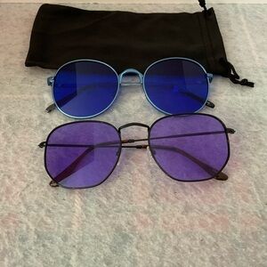 Set of 2 Fashion Metal Sunglasses Silver & Black Frames